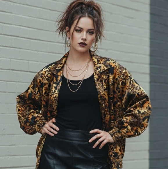 Collections 90's🔥Vtg Oversized Golden Brown Silky Bomber Jacket - Picture 2 of 15